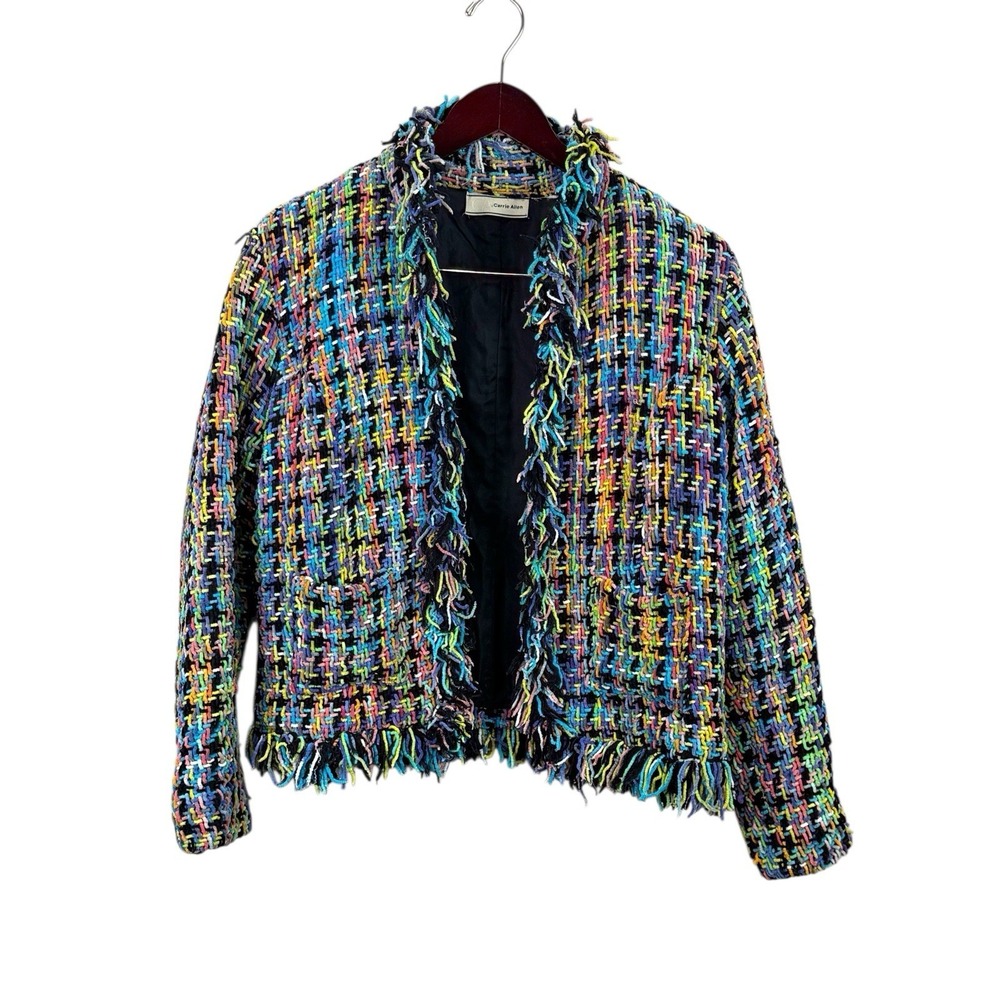 Vintage Rainbow Yarn Jacket‎ Patchwork Blazer Retro CARRIE ALLEN
